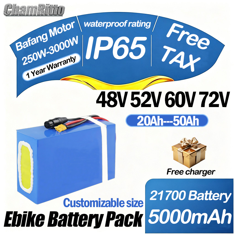 72V 50Ah 21700 Lithium Battery - 60V 72V 2000W電動自転車バッテリー 1500W出力 48V 52V