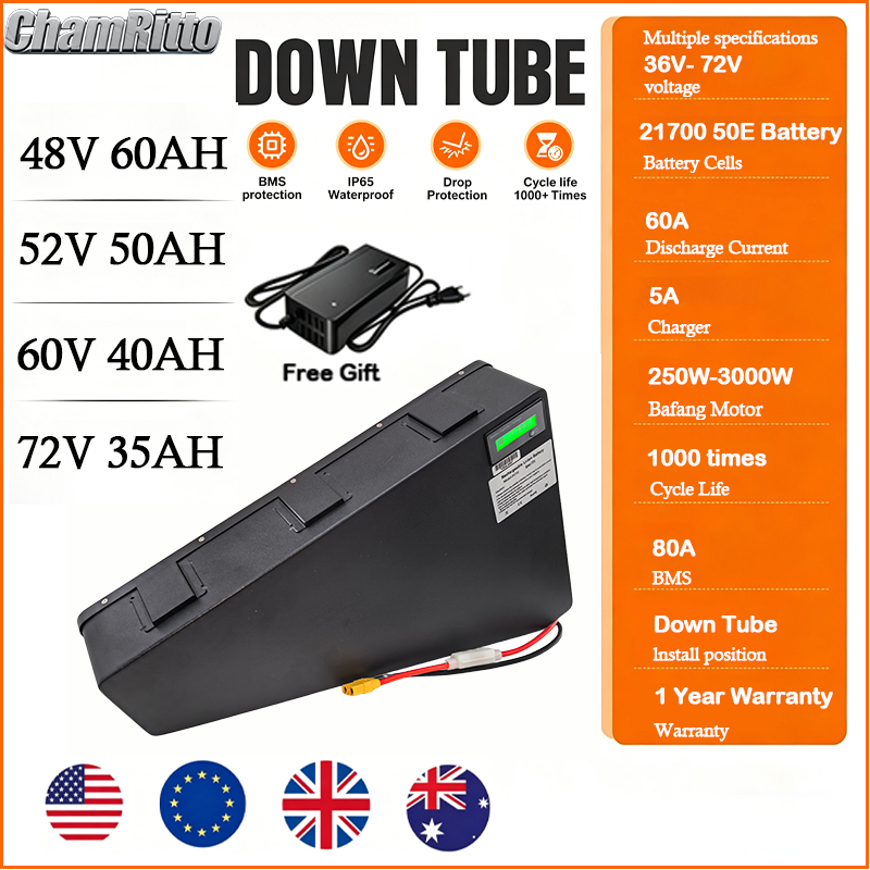 72V 50Ah 21700 Lithium Battery - 電動自転車 60v 72v 3000w 三角形バッテリー 36v