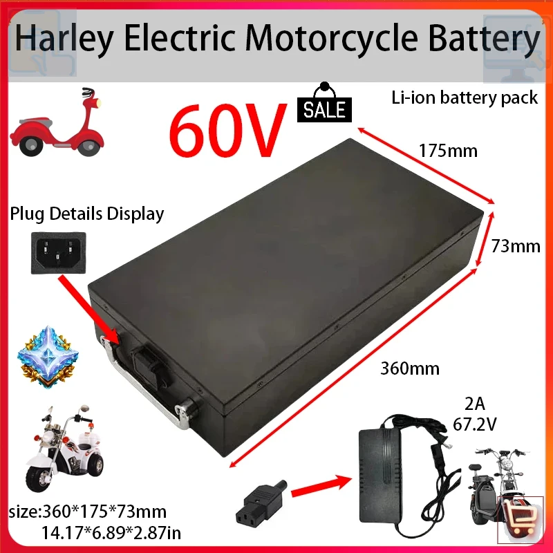 60V 50Ah Electric Scooter Battery - 60V 20Ah-60Ah 高容量リチウムイオンバッテリーパック電動バイク 2000W ハーレー二輪スクーターに適しています 🌍