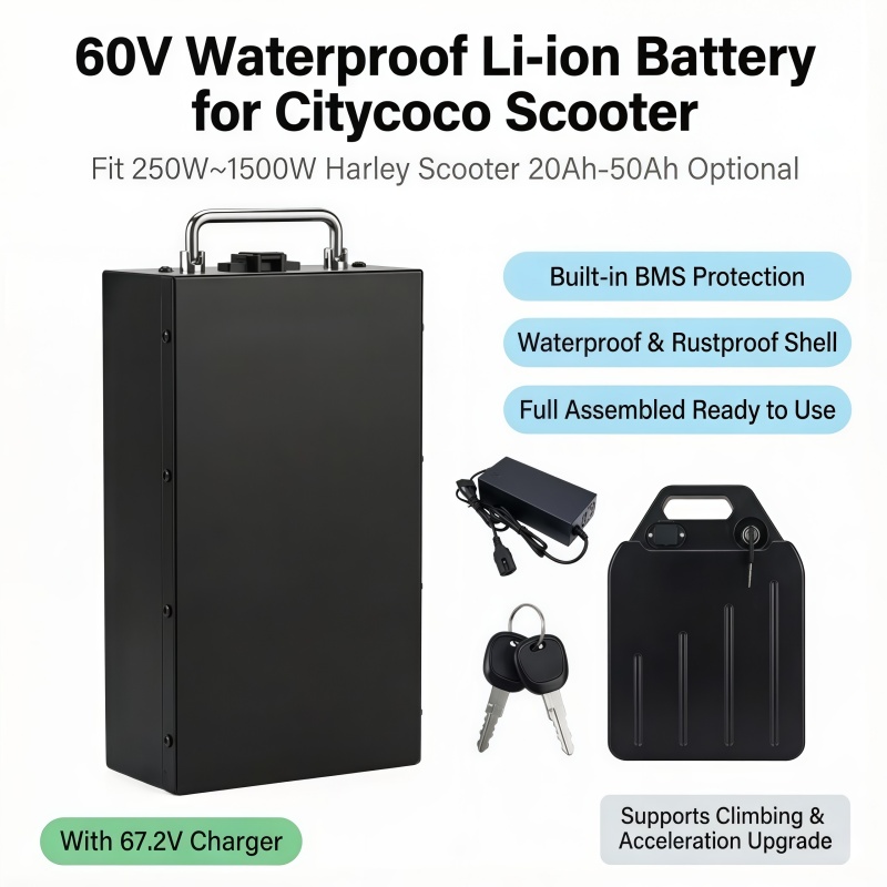 60V 50Ah Electric Scooter Battery - 高速交換60Vリチウムバッテリー、安定した電力出力、20Ah-50Ah、防水、250W〜1500W Citycoco Harley用、67.2V充電器