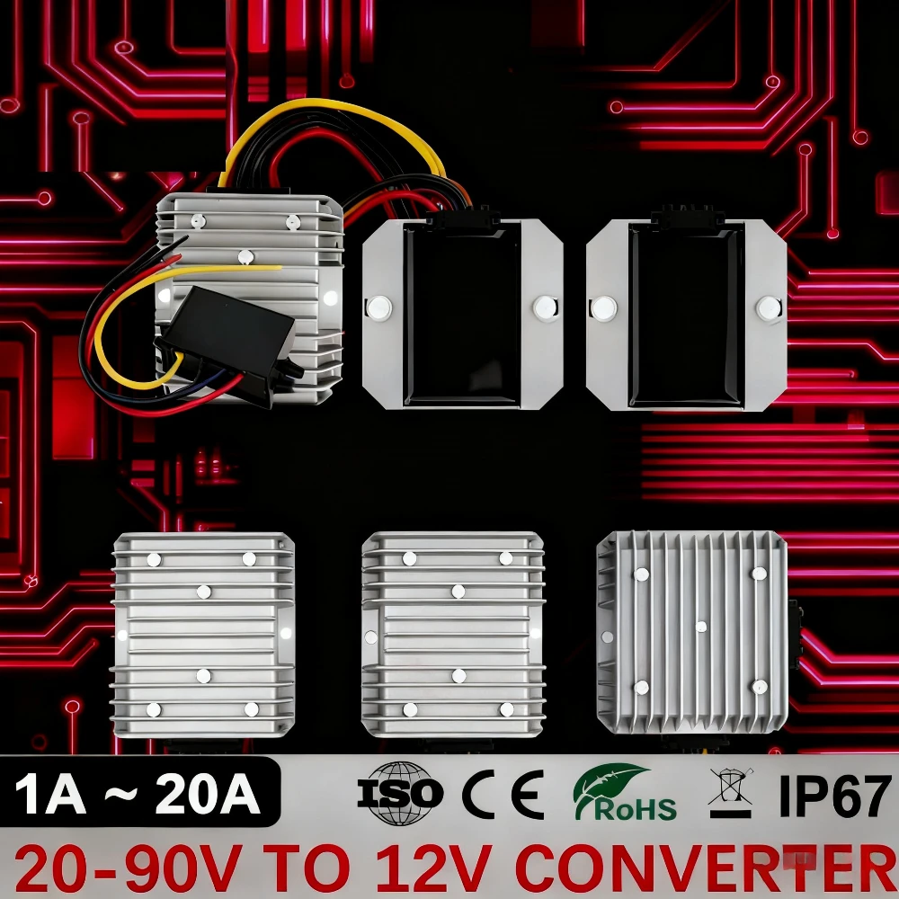 72V 15A Fast Charger - 20-90Vから12V 5A 10A 15A 20A DC-DCコンバーター降圧電源トランス電圧レギュレーター24V