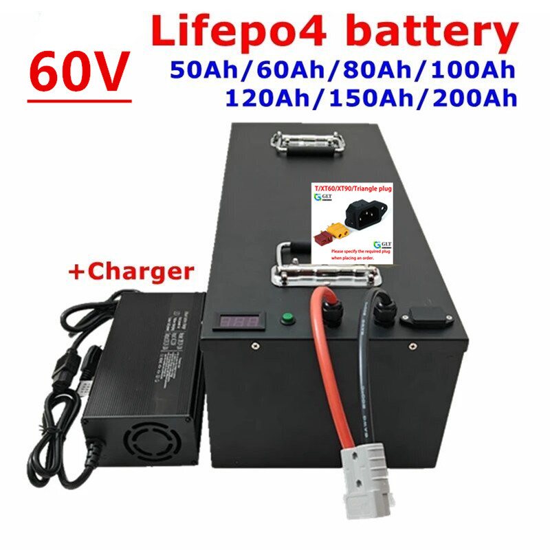 60V 50Ah Electric Scooter Battery - 60V 50Ah 100Ah LiFePO4 バッテリーパック、内蔵Bluetooth BMS付き、ソーラーゴルフカート、RV、保管ボート用