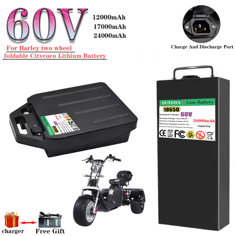 60V 50Ah Electric Scooter Battery - HarleyBatteryCitycocoElectricBattery 60V 12Ah/17Ah/24ah 250W〜1000W ハーレーバイク用防水リチウムバッテリー+67.2V充電器
