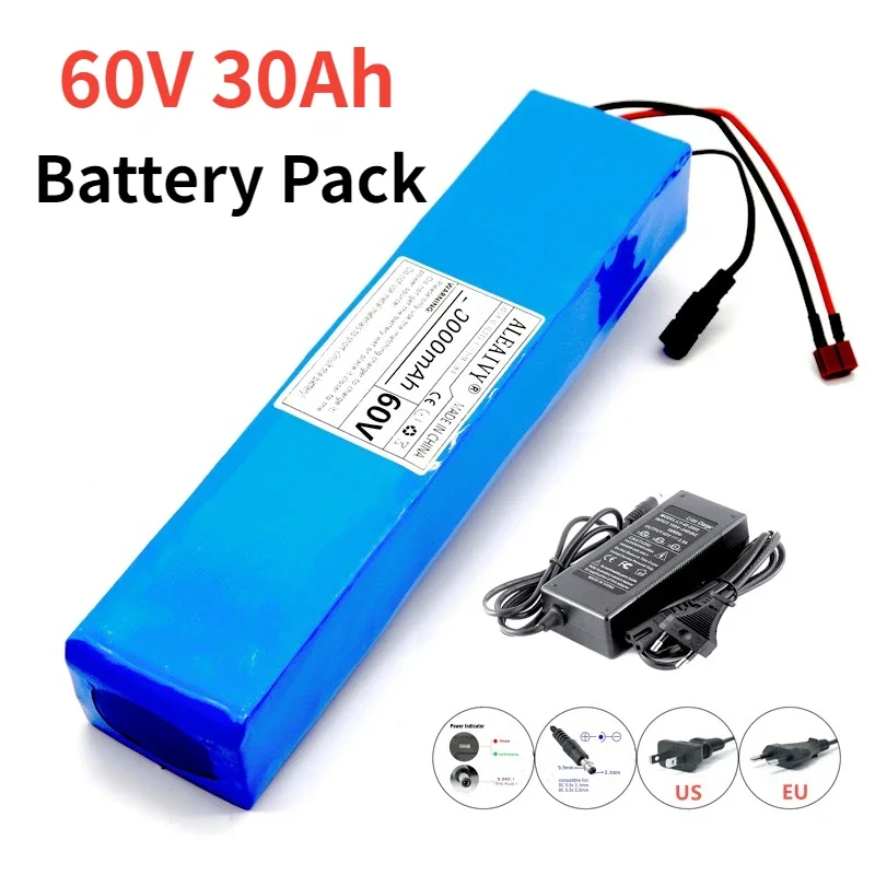 60V 50Ah Electric Scooter Battery - リチウムイオン電池18650,電動自転車およびスクーター用,60V,30000mAh,30Ah,16s2p,充電器付き