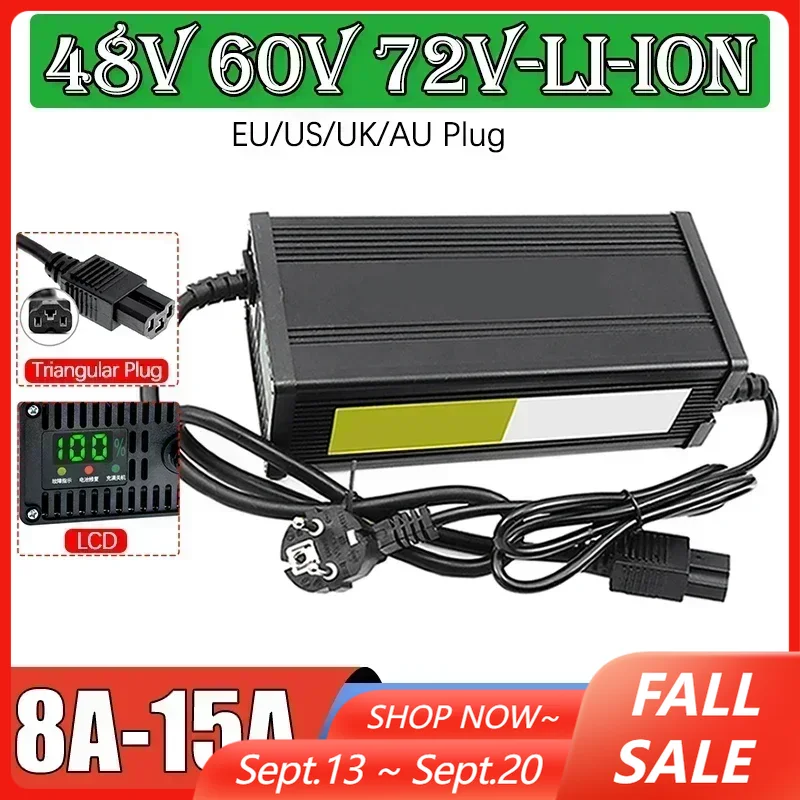 72V 15A Fast Charger - 48V 60V 72V 電気自動車リチウム電池充電器 54.6V 65.7V