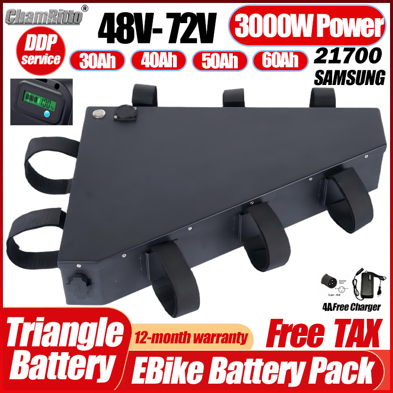 電動自転車 36V 48V 52V 2000W バッテリー  - 72V 50Ah 21700 Lithium Battery のレビューと価格